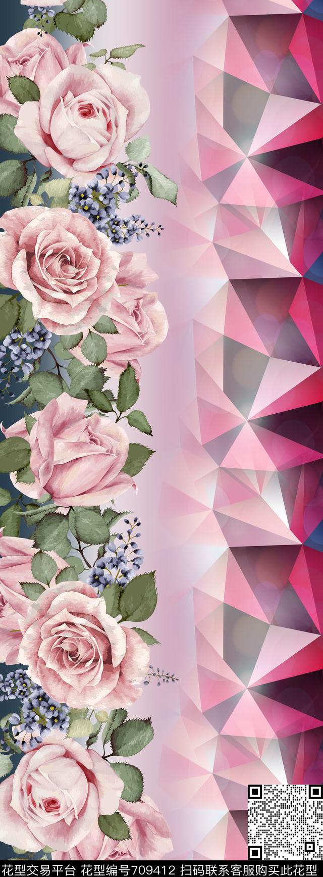 花卉丝巾长巾几何数码印花华亿平台下载（图片编号: 709412） - 瓦栏（Walan）