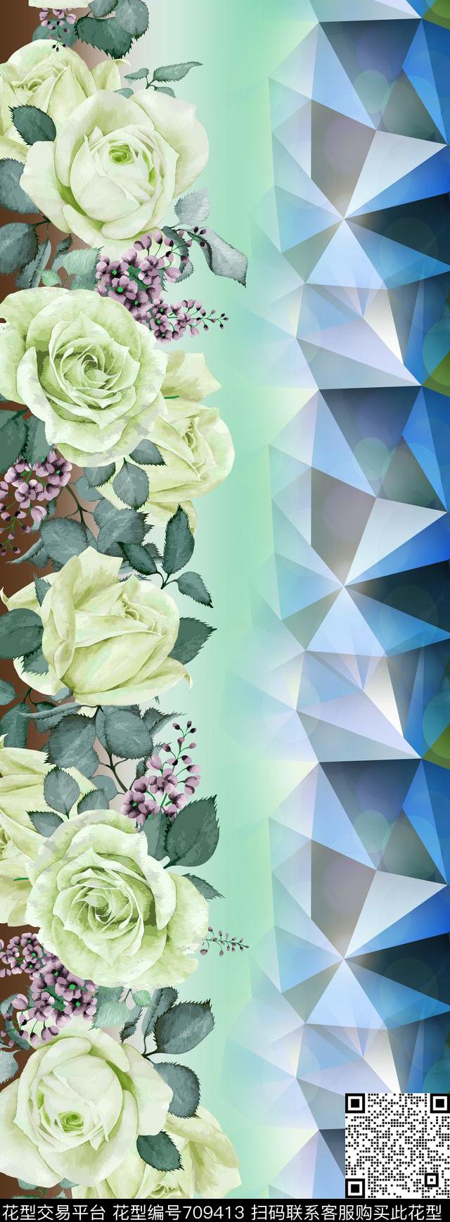 花卉丝巾长巾几何数码印花华亿平台下载（图片编号: 709413） - 瓦栏（Walan）