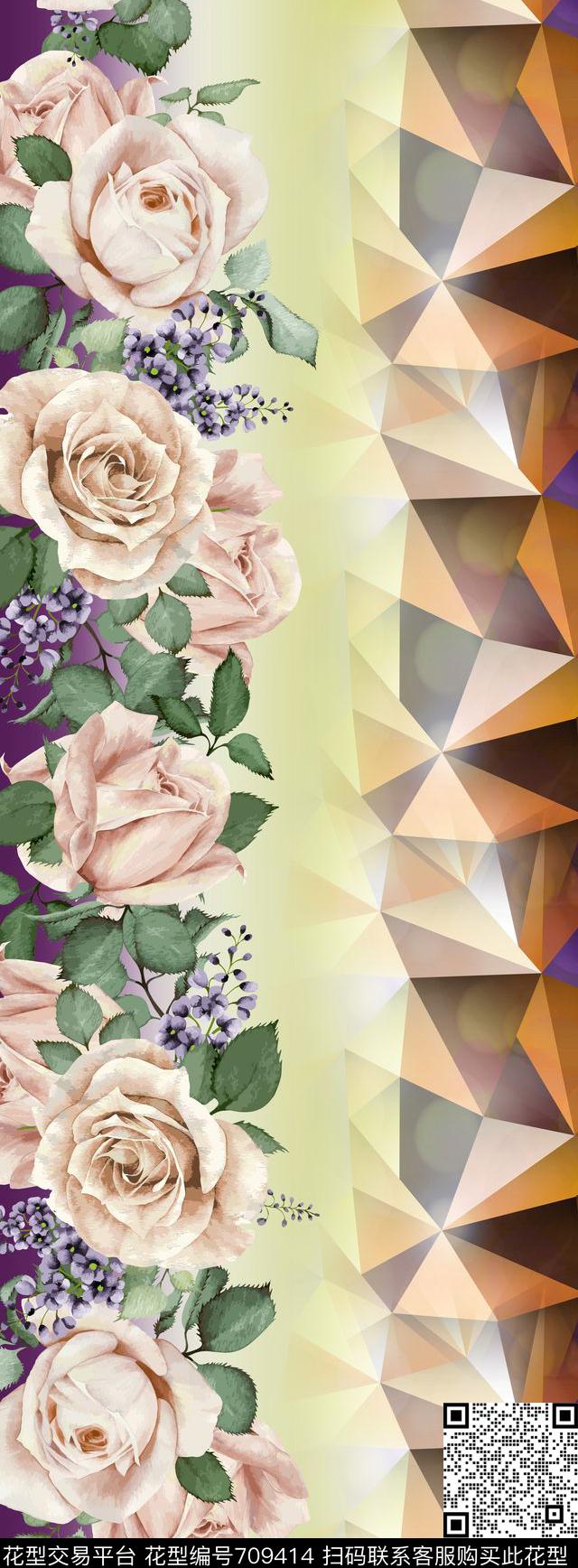 花卉丝巾长巾几何数码印花华亿平台下载（图片编号: 709414） - 瓦栏（Walan）