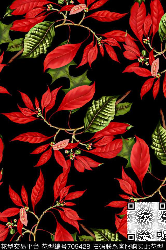 抽象手绘满版树叶纹理彩色树叶时尚潮流大牌复古欧美风女装花数码印花华亿平台下载（图片编号: 709428） - 瓦栏（Walan）