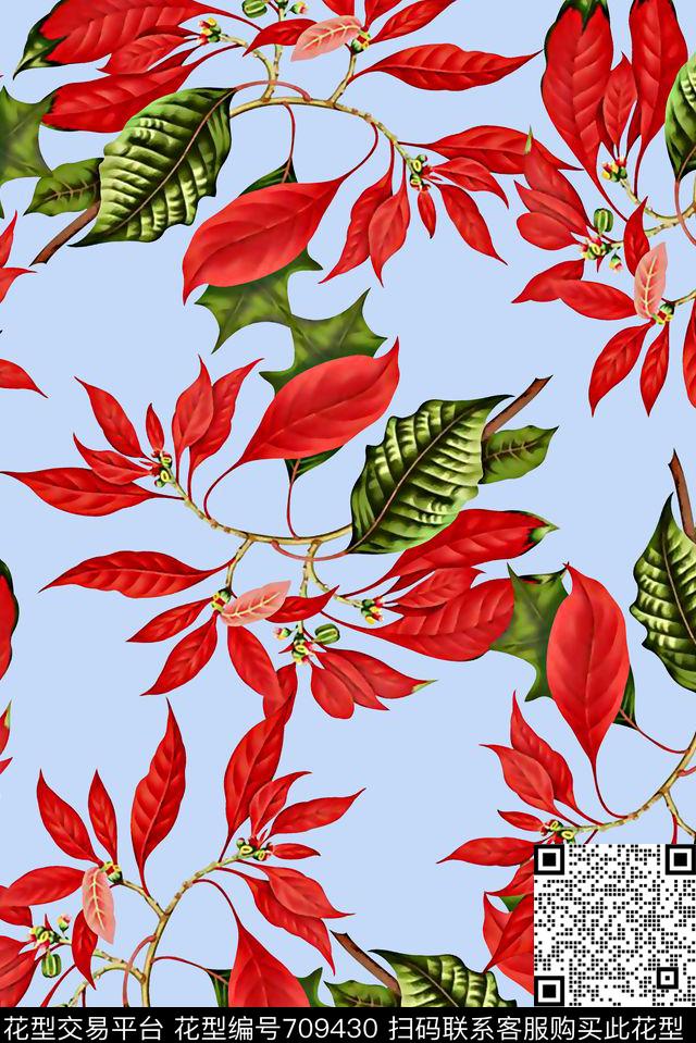 抽象手绘满版树叶纹理彩色树叶时尚潮流大牌复古欧美风女装花数码印花华亿平台下载（图片编号: 709430） - 瓦栏（Walan）