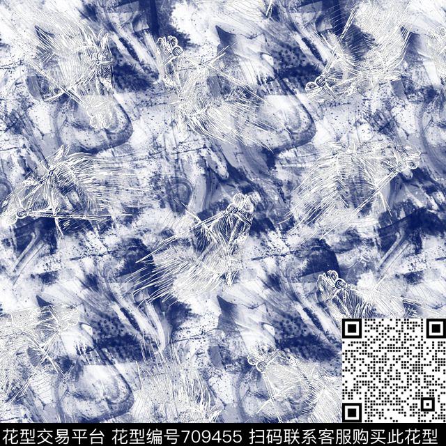 抽象万马图腾云雾传统印花华亿平台下载（图片编号: 709455） - 瓦栏（Walan）