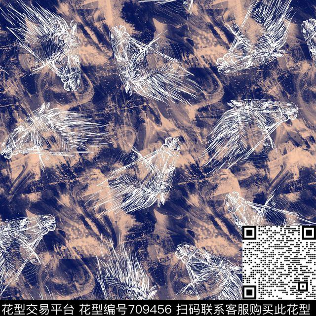 抽象万马图腾云雾传统印花华亿平台下载（图片编号: 709456） - 瓦栏（Walan）