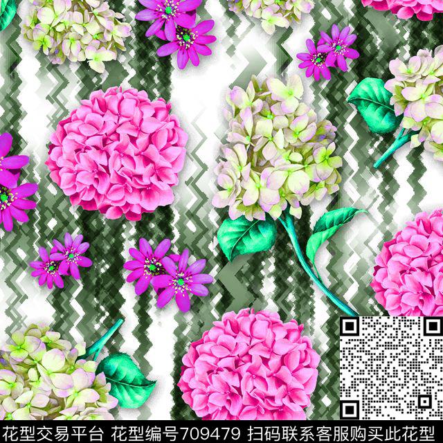 绣球花沙影花朵花卉数码印花华亿平台下载（图片编号: 709479） - 瓦栏（Walan）