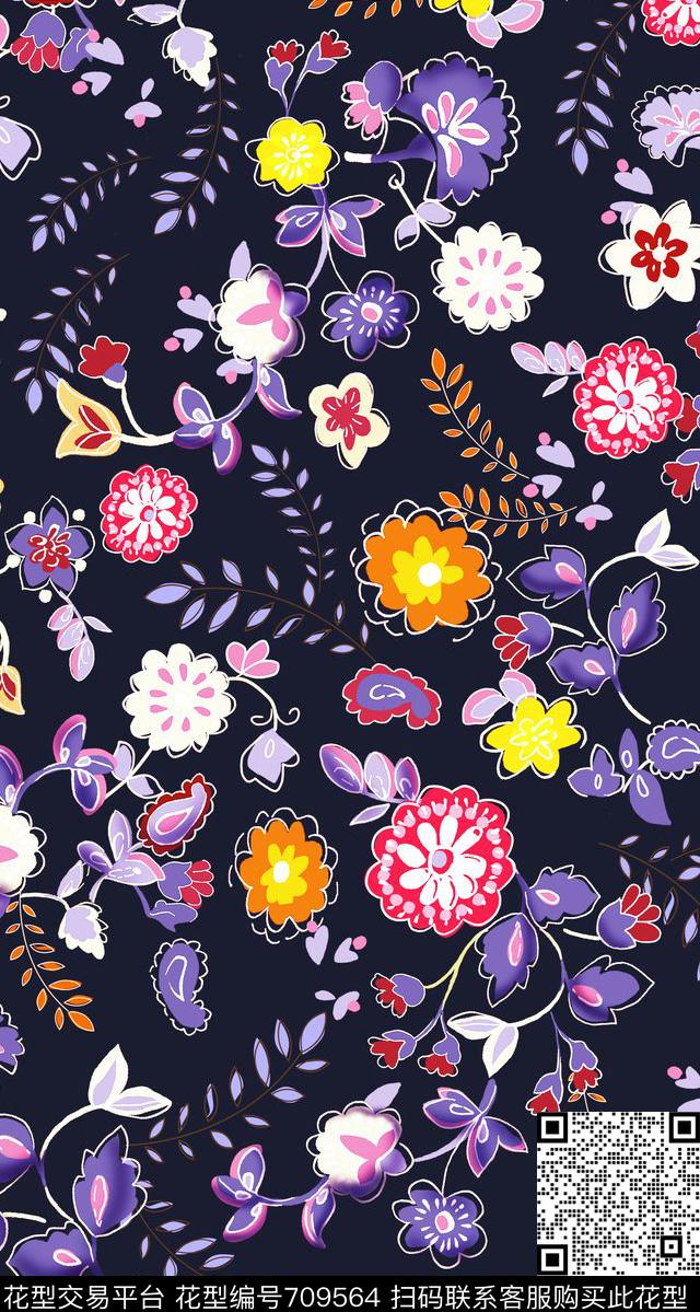 花卉满版碎花矢量花传统印花华亿平台下载（图片编号: 709564） - 瓦栏（Walan）