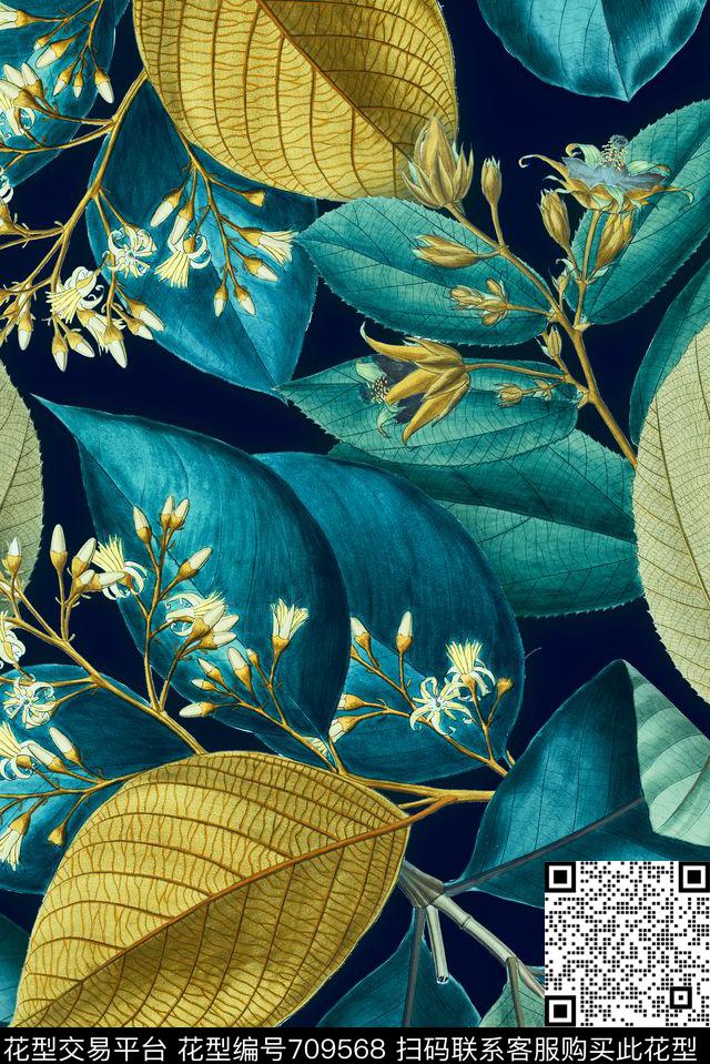 时尚树叶花卉数码印花华亿平台下载（图片编号: 709568） - 瓦栏（Walan）