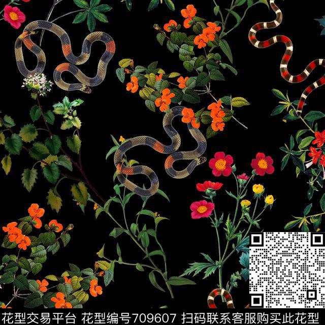 时尚蛇花卉数码印花华亿平台下载（图片编号: 709607） - 瓦栏（Walan）