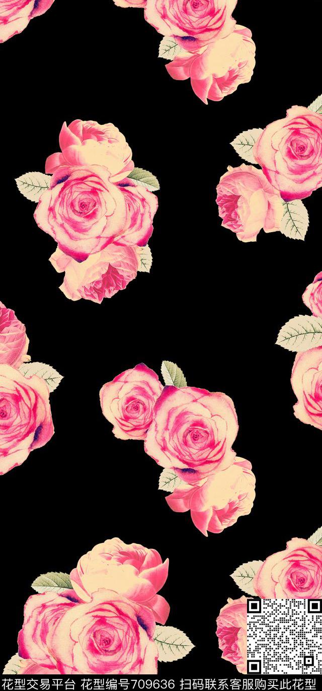 复古玫瑰复古花卉卫衣花数码印花华亿平台下载（图片编号: 709636） - 瓦栏（Walan）