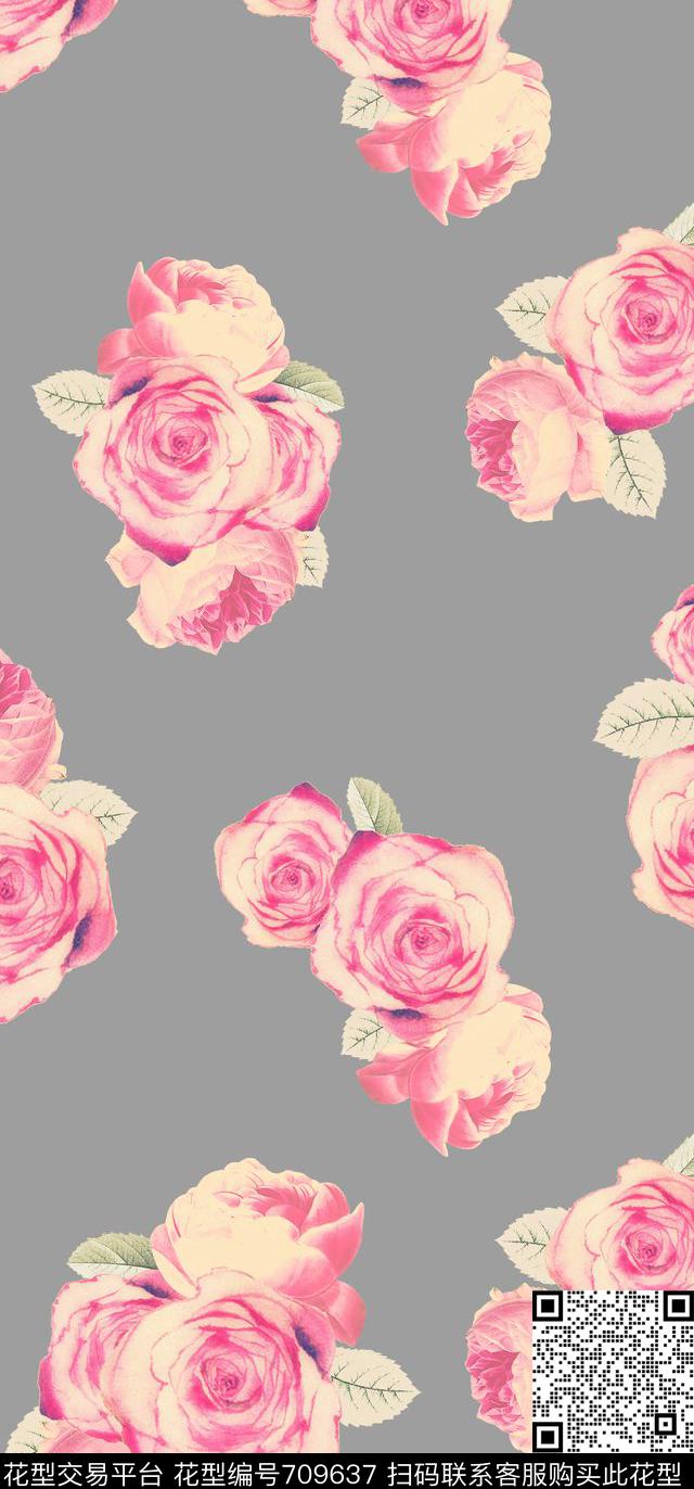 复古玫瑰复古花卉卫衣花数码印花华亿平台下载（图片编号: 709637） - 瓦栏（Walan）