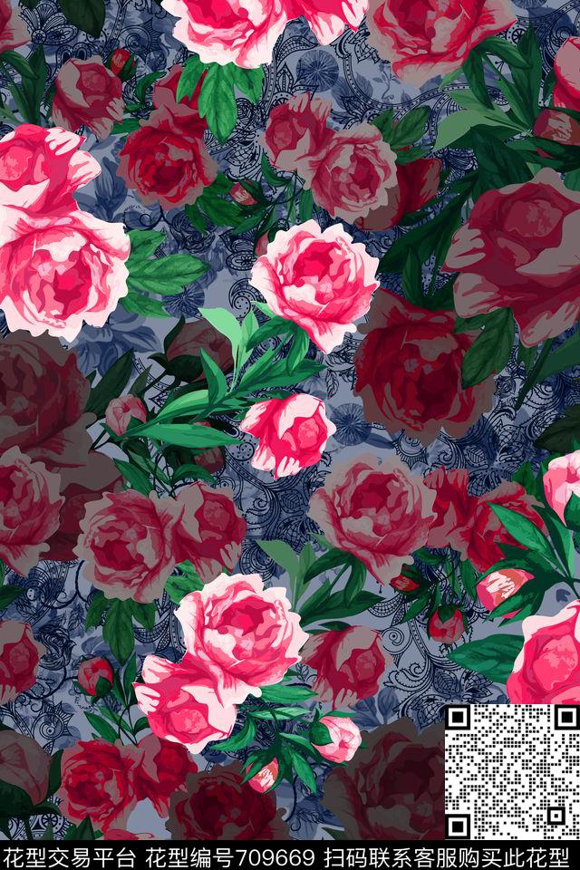 watercolorflowersgarden数码印花华亿平台下载（图片编号: 709669） - 瓦栏（Walan）