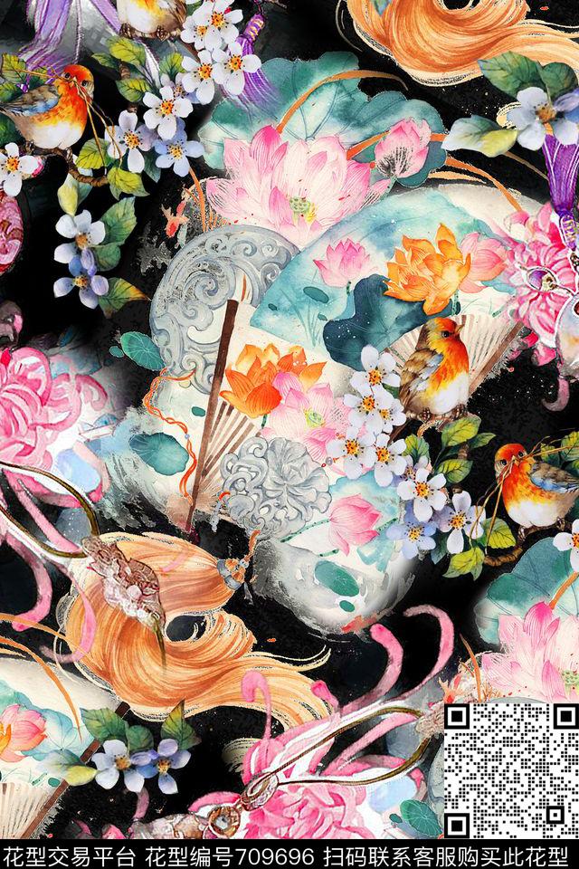民族风中国风花鸟数码印花华亿平台下载（图片编号: 709696） - 瓦栏（Walan）