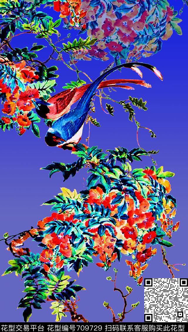 抽象手绘水墨画中国风数码印花时尚潮流女装裙子旗袍花鸟花卉印花复古民族风定位印花数码印花华亿平台下载（图片编号: 709729） - 瓦栏（Walan）