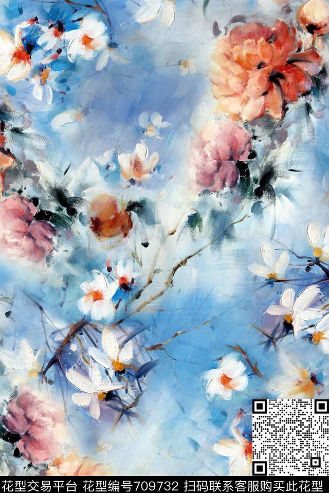 油画小花抽象花朦胧底纹数码印花华亿平台下载（图片编号: 709732） - 瓦栏（Walan）