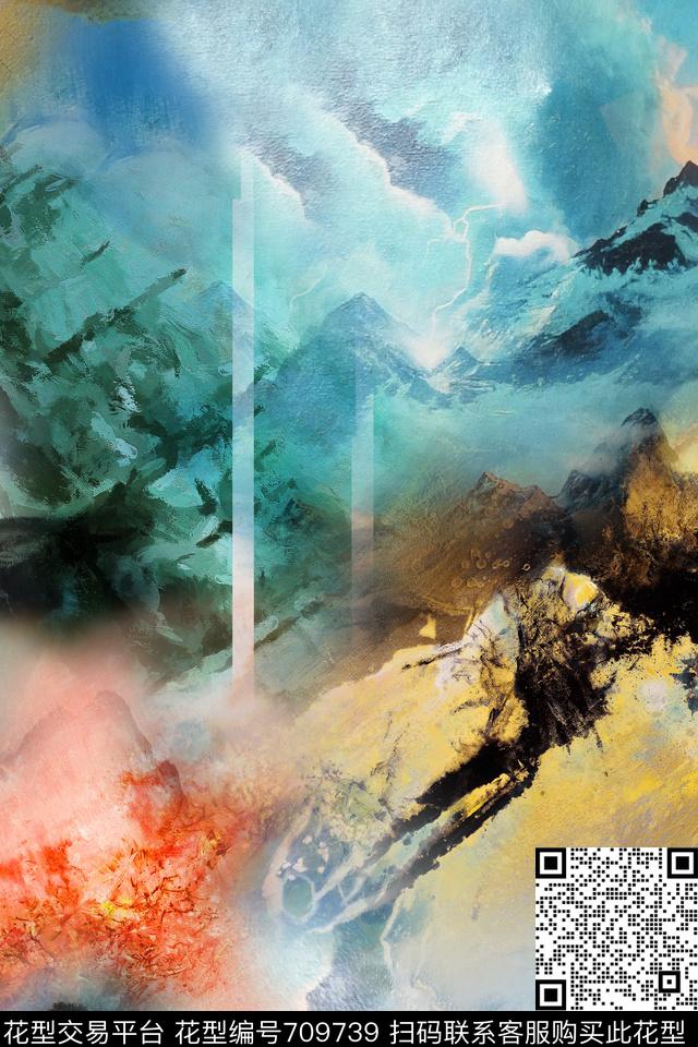 抽象油画肌理云雾数码印花华亿平台下载（图片编号: 709739） - 瓦栏（Walan）