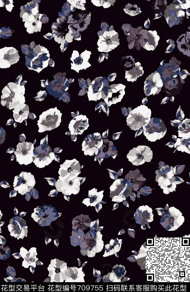 小碎花男装手绘水彩数码印花华亿平台下载（图片编号: 709755） - 瓦栏（Walan）