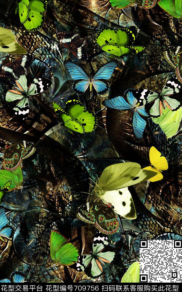 昆虫蝴蝶飞蛾数码印花华亿平台下载（图片编号: 709756） - 瓦栏（Walan）
