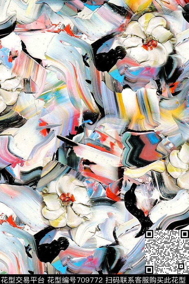 油画花卉肌理数码印花华亿平台下载（图片编号: 709772） - 瓦栏（Walan）