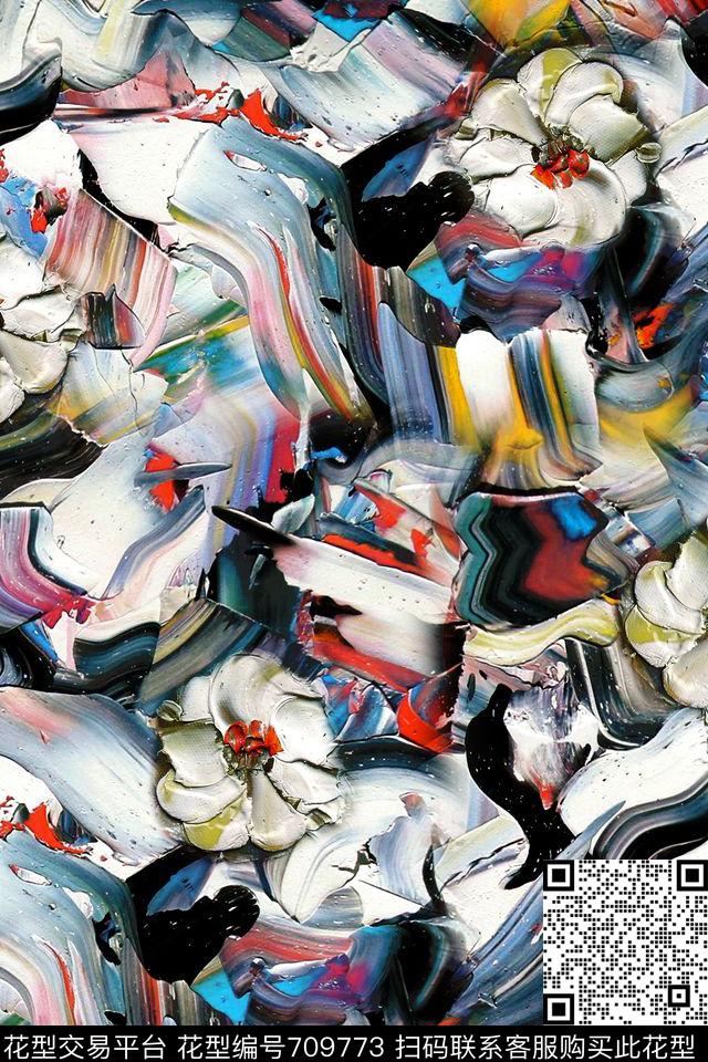 油画花卉肌理数码印花华亿平台下载（图片编号: 709773） - 瓦栏（Walan）