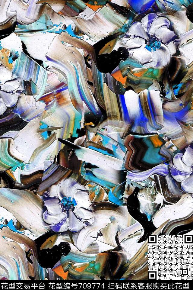 油画花卉肌理数码印花华亿平台下载（图片编号: 709774） - 瓦栏（Walan）