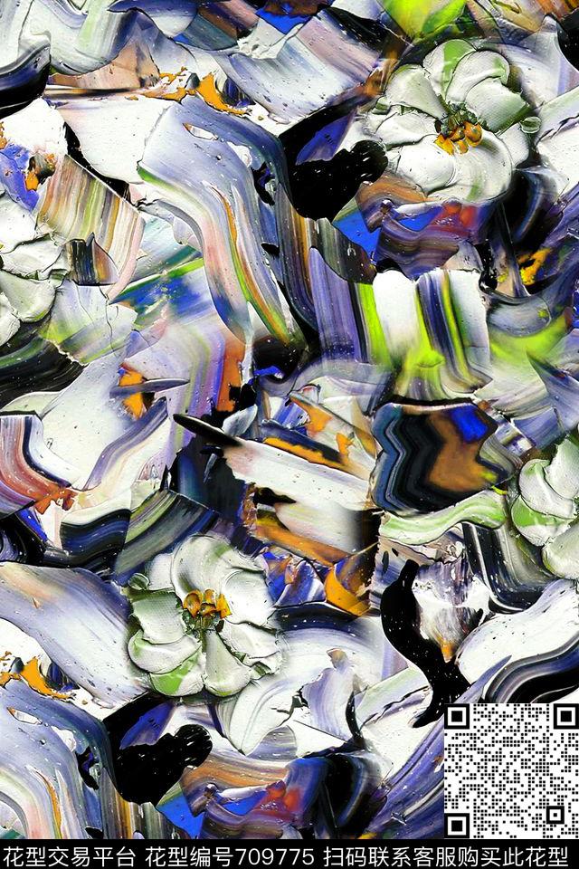 油画花卉肌理数码印花华亿平台下载（图片编号: 709775） - 瓦栏（Walan）