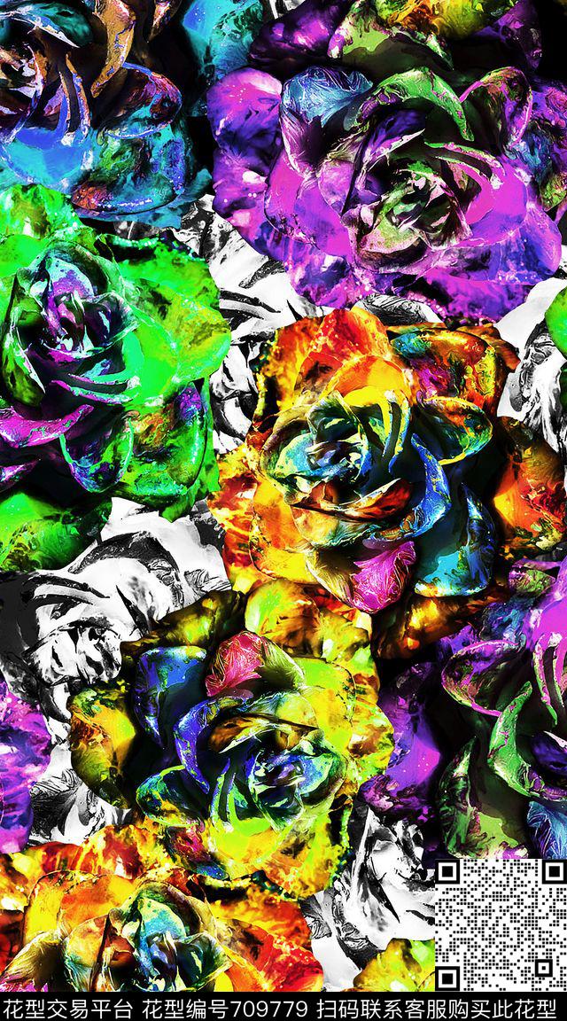 油画撞色抽象数码印花华亿平台下载（图片编号: 709779） - 瓦栏（Walan）