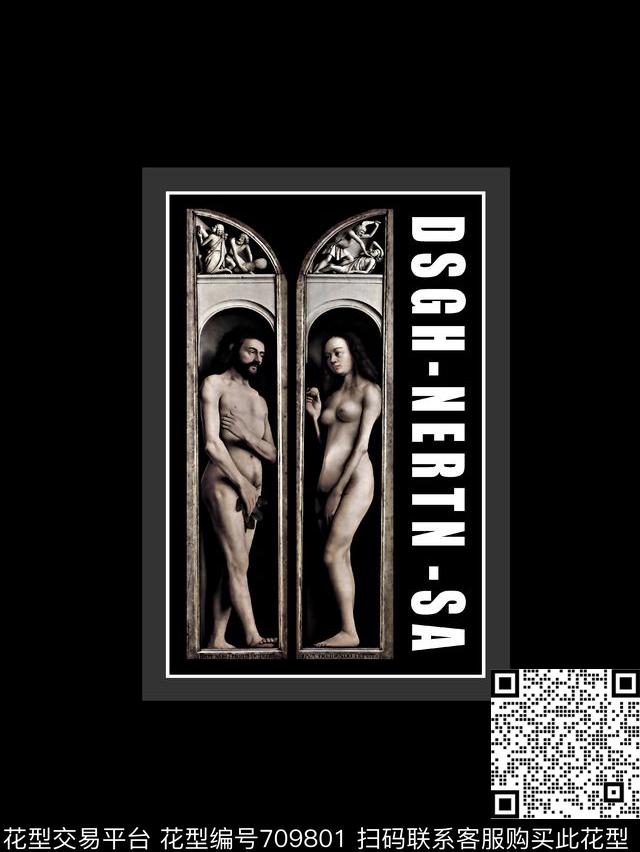 复古边框人物像男装T恤数码印花华亿平台下载（图片编号: 709801） - 瓦栏（Walan）