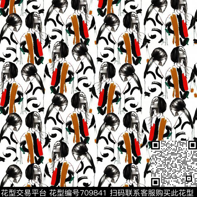 涂鸦密集人群人像传统印花华亿平台下载（图片编号: 709841） - 瓦栏（Walan）