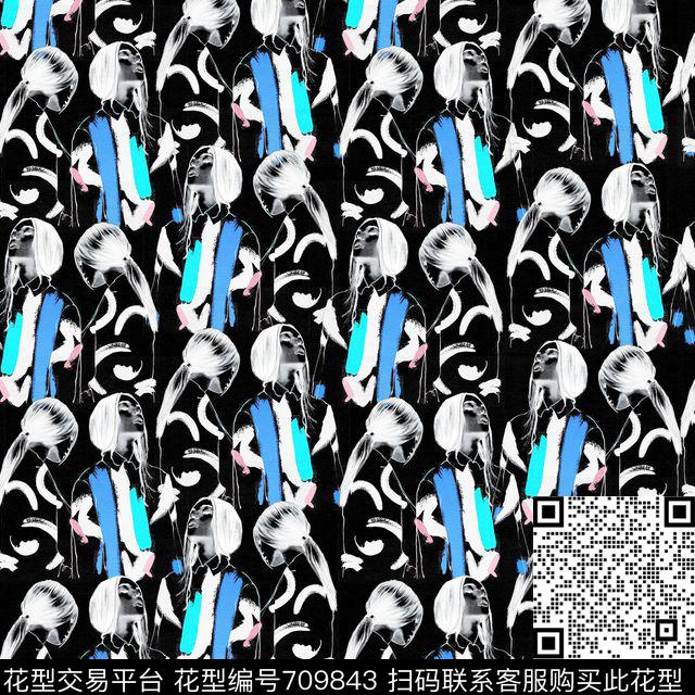 涂鸦密集人群人像传统印花华亿平台下载（图片编号: 709843） - 瓦栏（Walan）