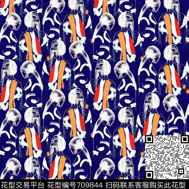 涂鸦密集人群人像传统印花华亿平台下载（图片编号: 709844） - 瓦栏（Walan）