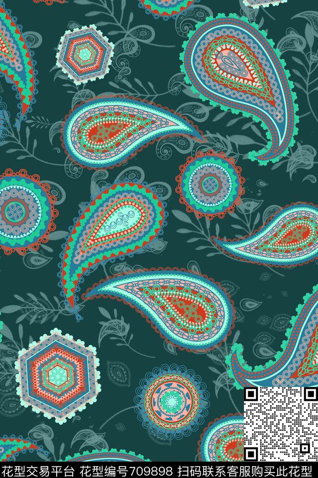 火腿花腰果佩斯利传统印花华亿平台下载（图片编号: 709898） - 瓦栏（Walan）