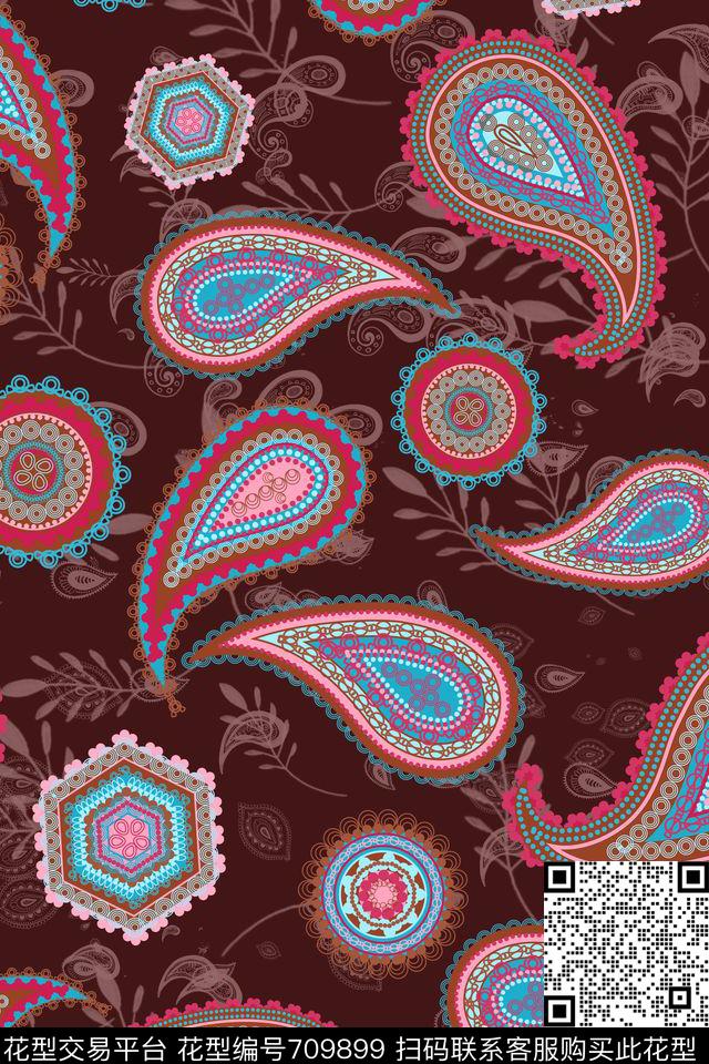 火腿花腰果佩斯利传统印花华亿平台下载（图片编号: 709899） - 瓦栏（Walan）