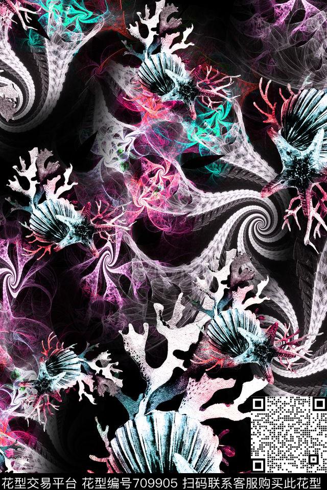 满版抽象珊瑚礁数码印花华亿平台下载（图片编号: 709905） - 瓦栏（Walan）