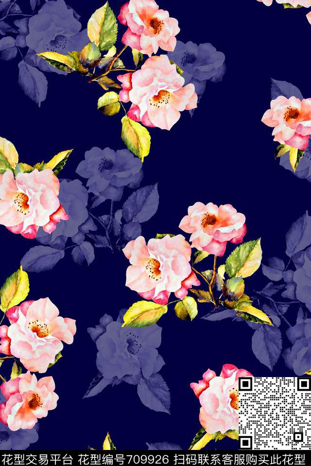 抽象手绘满版大花卉最新高清数码水彩花卉时尚潮流大牌欧美风女装花卉数码印花华亿平台下载（图片编号: 709926） - 瓦栏（Walan）