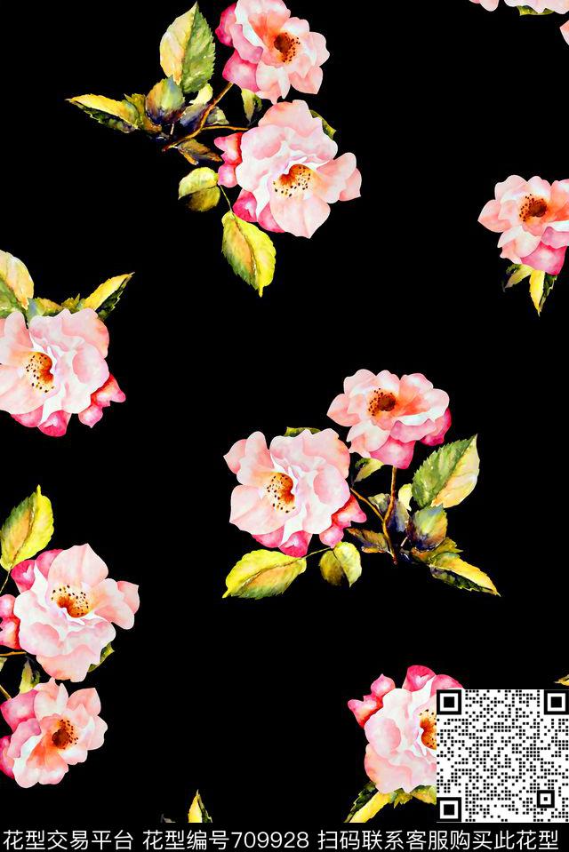 抽象手绘满版大花卉最新高清数码水彩花卉时尚潮流大牌欧美风女装花卉数码印花华亿平台下载（图片编号: 709928） - 瓦栏（Walan）