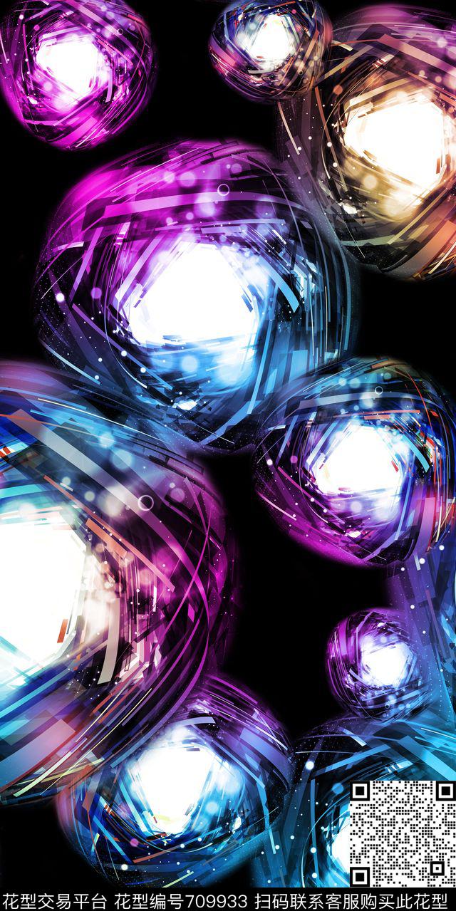 线条抽象色块数码印花华亿平台下载（图片编号: 709933） - 瓦栏（Walan）