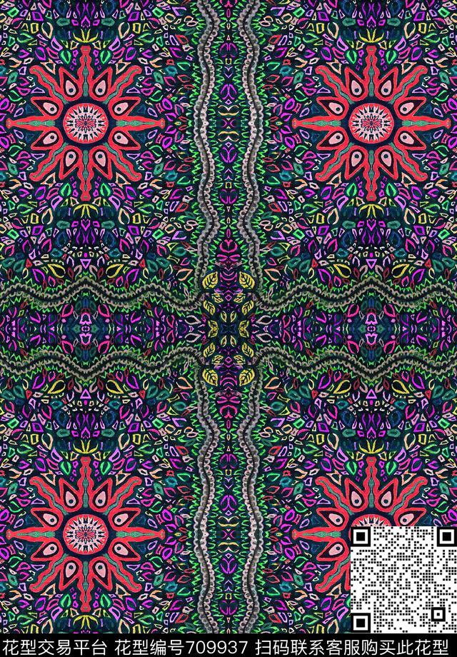 民族几何规则数码印花华亿平台下载（图片编号: 709937） - 瓦栏（Walan）
