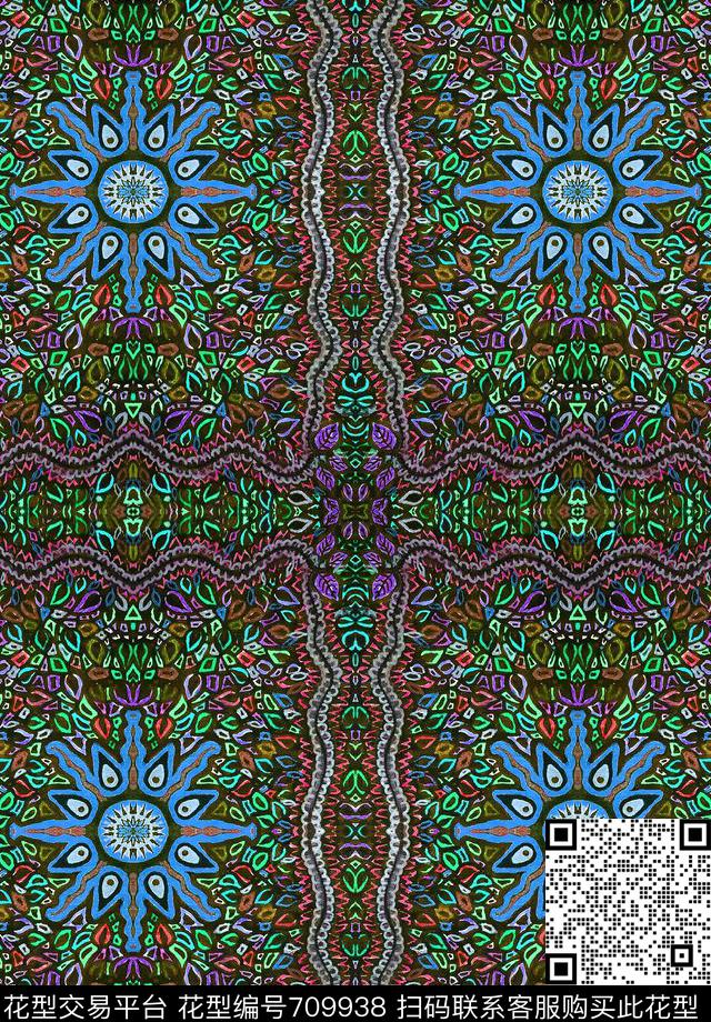 民族几何规则数码印花华亿平台下载（图片编号: 709938） - 瓦栏（Walan）