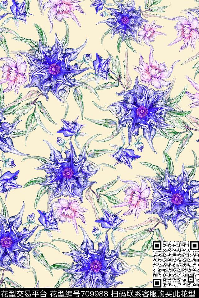 花卉女装小清新数码印花华亿平台下载（图片编号: 709988） - 瓦栏（Walan）