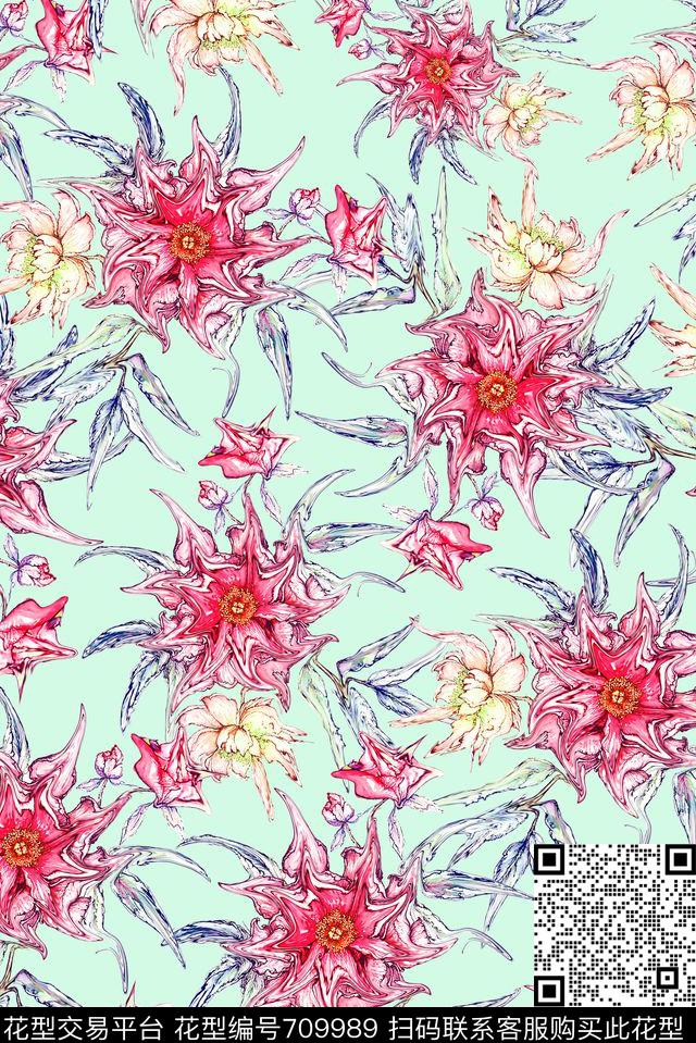花卉女装小清新数码印花华亿平台下载（图片编号: 709989） - 瓦栏（Walan）