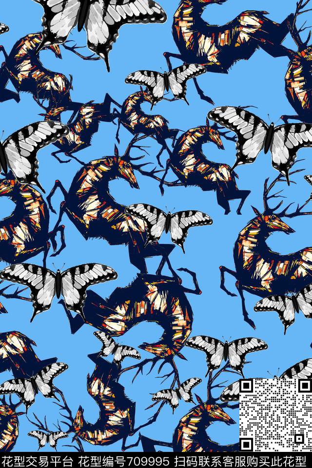 蝴蝶男装女装数码印花华亿平台下载（图片编号: 709995） - 瓦栏（Walan）