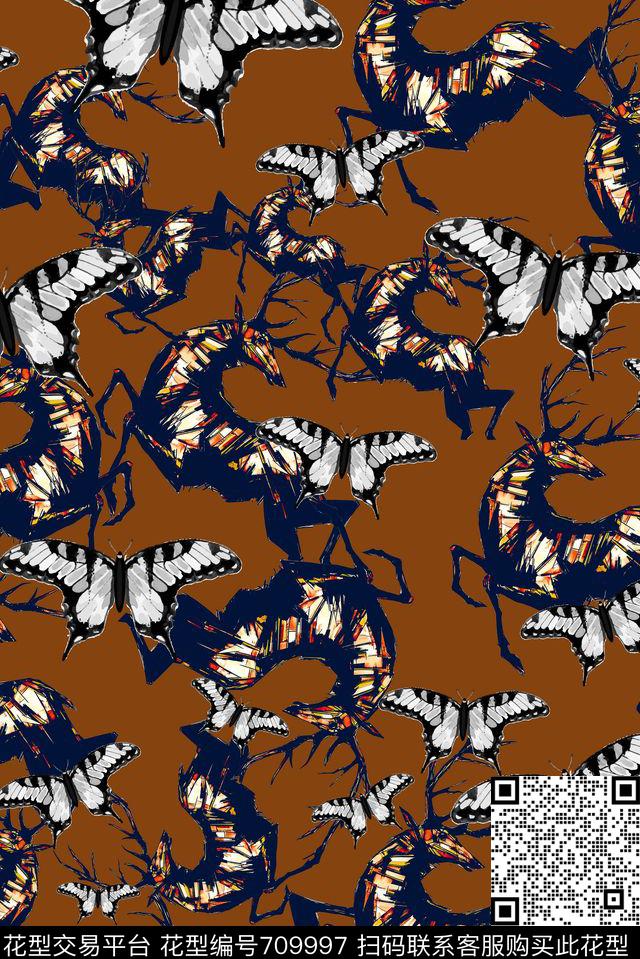 蝴蝶男装女装数码印花华亿平台下载（图片编号: 709997） - 瓦栏（Walan）