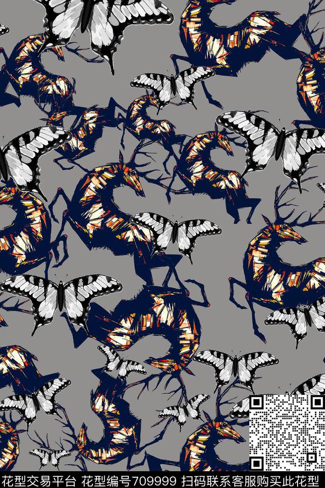 蝴蝶男装女装数码印花华亿平台下载（图片编号: 709999） - 瓦栏（Walan）