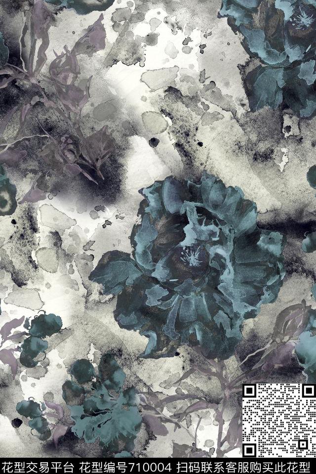 抽象斑驳肌理数码印花华亿平台下载（图片编号: 710004） - 瓦栏（Walan）