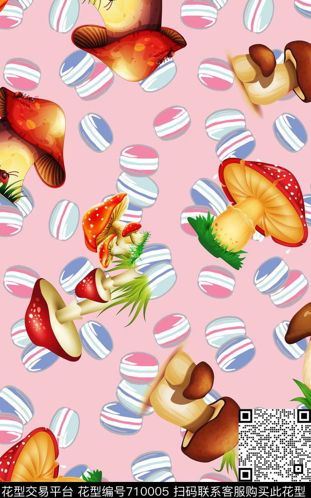 蘑菇丸子植物数码印花华亿平台下载（图片编号: 710005） - 瓦栏（Walan）
