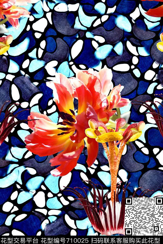 抽象手绘几何纹理印花花卉女装裙子潮流印花数码印花华亿平台下载（图片编号: 710025） - 瓦栏（Walan）