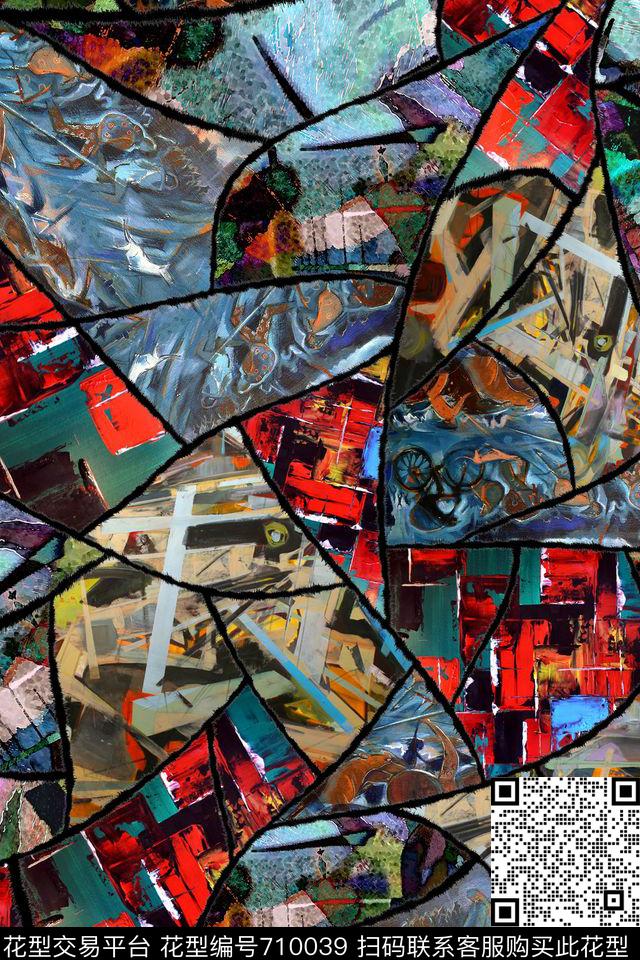 牡丹油画格子数码印花华亿平台下载（图片编号: 710039） - 瓦栏（Walan）