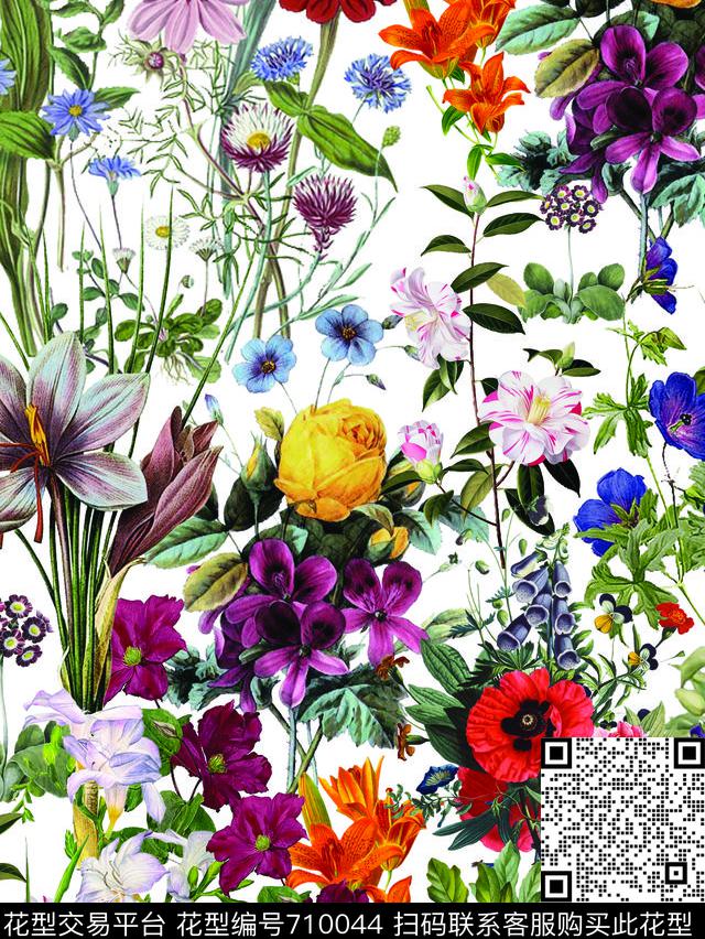百合罂粟花乱花数码印花华亿平台下载（图片编号: 710044） - 瓦栏（Walan）