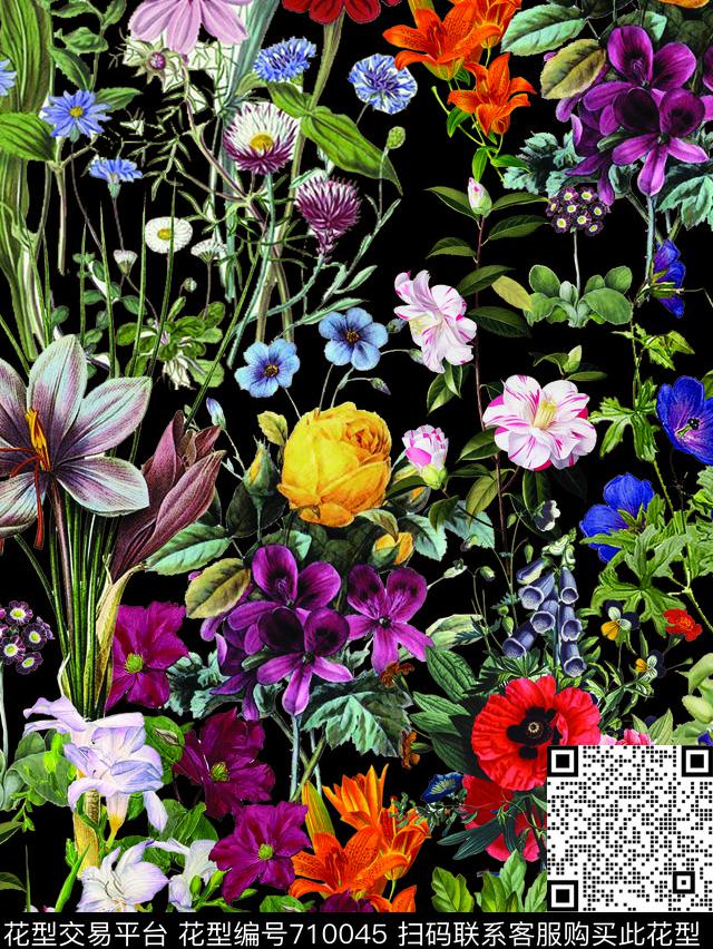 百合罂粟花乱花数码印花华亿平台下载（图片编号: 710045） - 瓦栏（Walan）