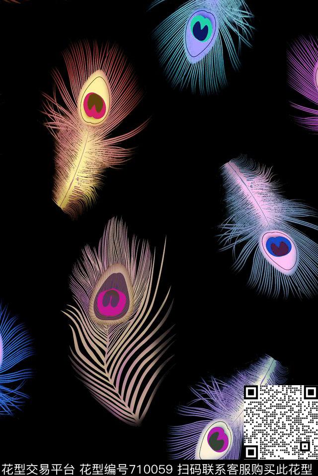 抽象手绘彩色孔雀羽毛动物纹数码印花时尚大牌男装复古夹克外套印花满版印花数码印花华亿平台下载（图片编号: 710059） - 瓦栏（Walan）