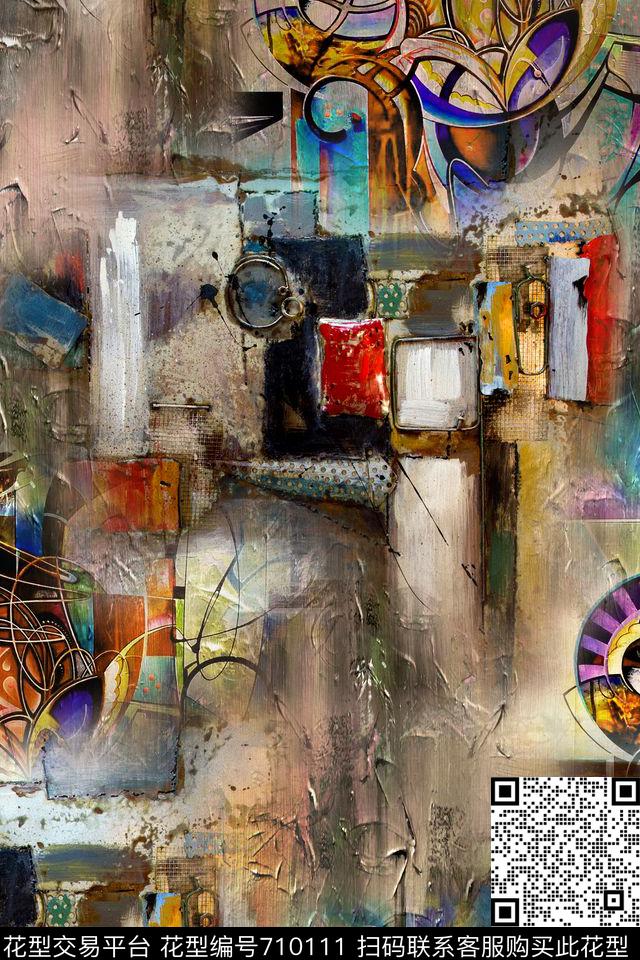 抽象几何拼接数码印花华亿平台下载（图片编号: 710111） - 瓦栏（Walan）